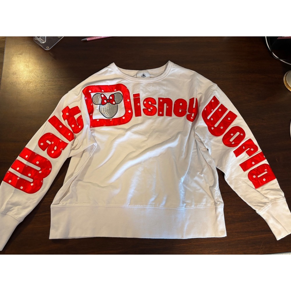 Disney Parks Walt Disney World Minnie Mouse White Red Sweatshirt JT22997 Medium - Picture 3 of 6
